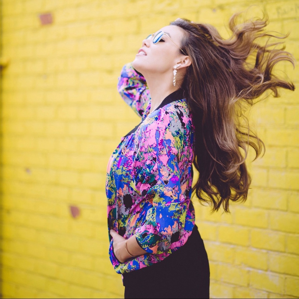 ALICE & TRIXIE “Tyler” Neon Silk Bomber Jacket